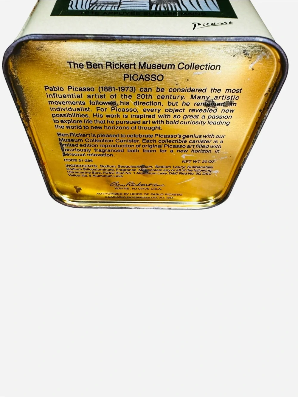 Picasso Art Museum Collection Vintage Candle Canister Tin Ben Rickert 1985